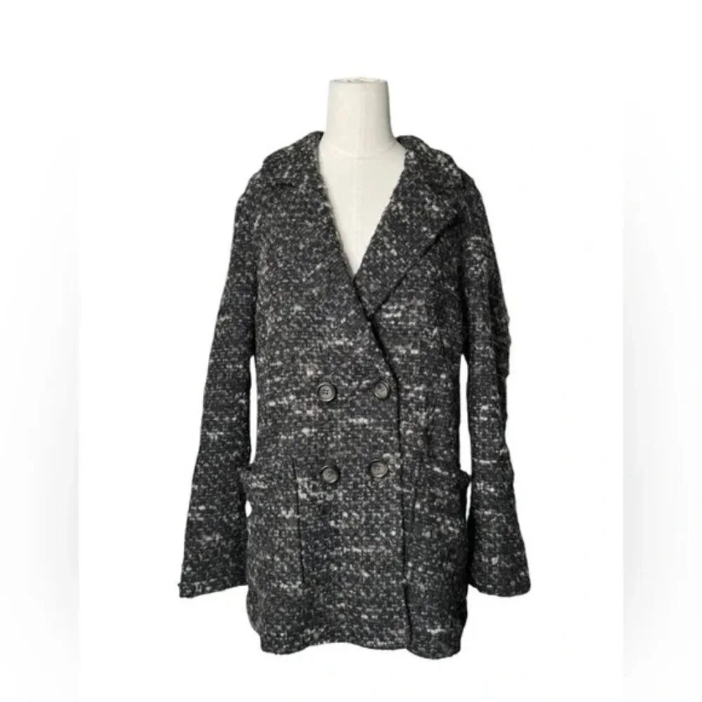 J.Jill Women Wool Alpaca Double Breasted Coat Jacket Gray Lined Button Up - XS - Picture 2 of 7